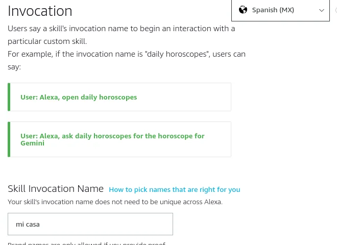 Nombre de invocación de la skill