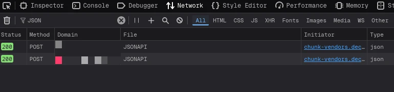 Pestaña Network de las DevTools con las llamadas POST a /cgi-bin/JSONAPI