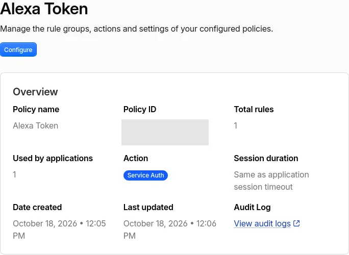 Política de Access con acción Service Auth